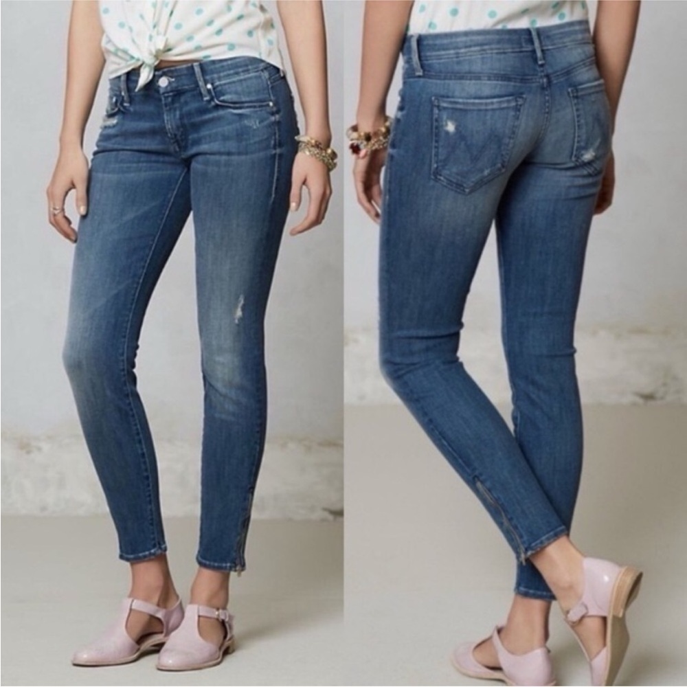 Mother The Looker Ankle Zip Skinny Jeans Distressed in Graffiti Girl Size 28